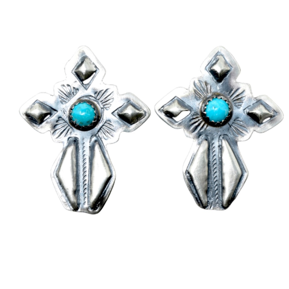 Silver stamped cross sleeping beauty turquoise
